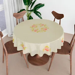 Kuber Industries Cream-Coloured & Red Floral Printed Round 4-Seater Table Cover-5