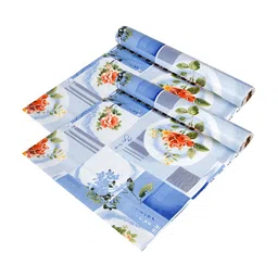 Kuber Industries Blue 2 Pieces Floral Checked Printed Shelf Liner Organisers-32