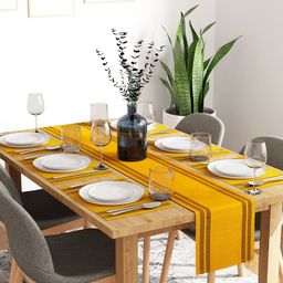 Encasa Homes Yellow 7-Pcs Striped Cotton Table Linen Set-image-23