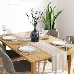 Encasa Homes White & Beige 5-Pieces Striped Cotton Table Linen Set-21
