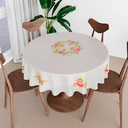 Kuber Industries White & Pink Floral Print 4 Seater Round Table Linen-image-27