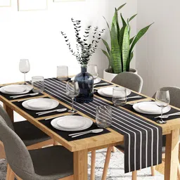 Encasa Homes Grey & White 7-Pieces Striped Cotton Table Linen Set-3