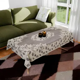 Kuber Industries Cream Net S21 Flower 4 Seater Center Table Cloth Cover-53