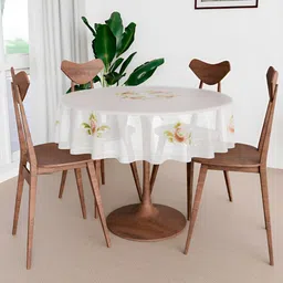 Kuber Industries White Floral Printed Round 4-Seater Table Cover-26