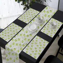 OASIS Green & Off White 5 Pieces Printed Cotton Table Mats with Runner-19
