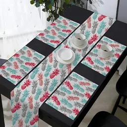 OASIS Pink & White 5 Pieces Printed Cotton Table Mats with Runner-image-96