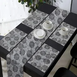 OASIS Grey & Black 5 Pieces Geometric Printed Cotton Table Mats with Runner-54