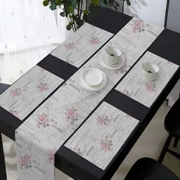 OASIS Grey & Pink 5 Pieces Printed Cotton Table Mats with Runner-18