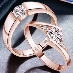 MYKI Unisex Set Of 2 Rose Gold-Plated CZ-Studded Couple Adjustable Finger Rings-11