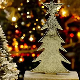 Hind Decor Yellow Christmas Tree On Wooden Base Figurine-image-99