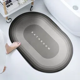Cortina Grey & Black Printed Anti Skid 110GSM Bath Rugs-46