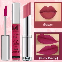 MI FASHION Set of Kiss-Proof Liquid Lipstick 3.5 ml - 02 & Creamy Matte Lipstick 3.5g - 22-33