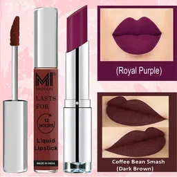MI FASHION Set of Sultry Lips Liquid Lipstick 3.5ml - 18 & Creamy Matte Lipstick 3.5g - 12-21