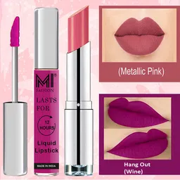 MI FASHION Set of Bold & Beautiful Liquid Lipstick 3.5 ml & Creamy Matte Lipstick 3.5 g-0