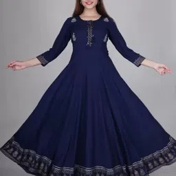 VYKOO Ethnic Motifs Printed Tie-Up Neck Anarkali Dress-image-22