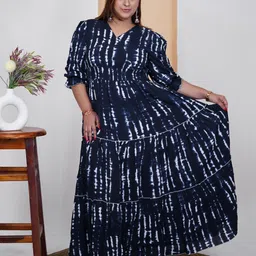 DEEBACO Plus Size Tie & Dye Dyed Tiered Maxi Dress-53