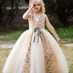 StyleCast Girls Champagne Floral Print Applique Maxi Dress-picture-19