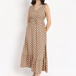 RAREISM Printed V-Neck A-Line Midi Dress-picture-12