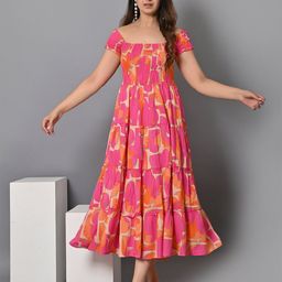 IQRAAR Geometric Printed Square Neck A-Line Dress-1