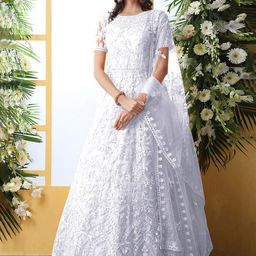 APNISHA Floral Embroidered Net Fit & Flare Maxi Dress-image-69