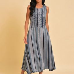 W Blue Striped A-Line Maxi Dress-picture-11