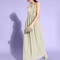 all about you Green Sequined Georgette Fit & Flare Maxi Dress-picture-11