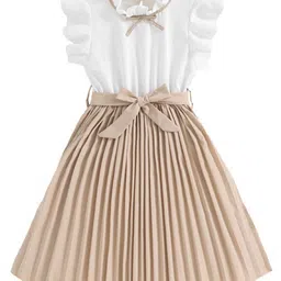 StyleCast x Revolte Girls Beige & White Striped Flutter Sleeve Fit & Flare Maxi Dress-image-39
