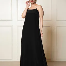 Urban Sundari Black Crepe Fit Flare Maxi Dress-picture-17