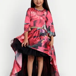 TILISM Girls Floral Print Satin Fit & Flare Maxi Dress-54