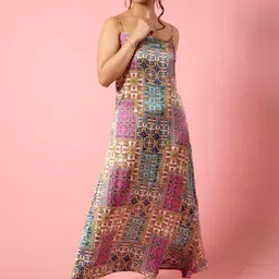Urban Sundari Satin Fit Flare Maxi Dress-46