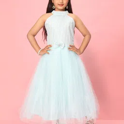 Muhuratam Girls Striped Halter Neck Maxi Fit & Flare Dress-image-74