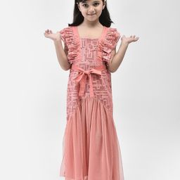 Eavan Girls Self Design Flutter Sleeve Net Maxi Dress-8