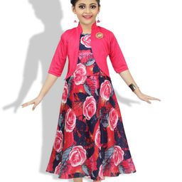 BAESD Girls Floral Printed Cotton A-Line Maxi Dress with Shrug-picture-30