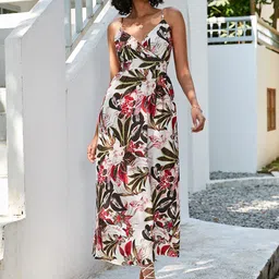 StyleCast White Floral Printed Shoulder Straps Fit & Flare Maxi Dress-image-31