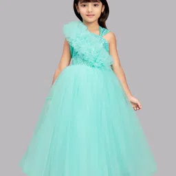 Pink Chick Girls Sea Green Embellished Net Maxi Fit & Flare Dress-38