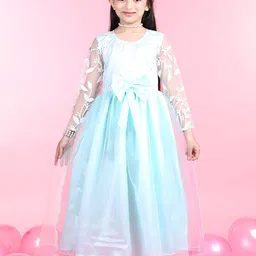 Cutiekins Girls Round Neck Embroidered Flared Net Maxi Dress-picture-12