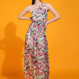 DODO & MOA Pink Abstract Print Maxi Casual Dress-picture-14