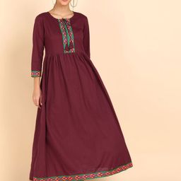 VEDANA Maroon Maxi Dress-image-21