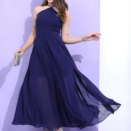 Tokyo Talkies Navy Blue Shoulder Straps Maxi Dress-image-32