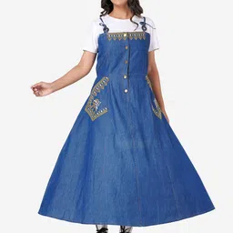 SUMAVI-FASHION Cotton Denim Pinafore Maxi Dress-image-92