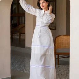 Label Shaurya Sanadhya Tie Up Neck Puff Sleeves Cotton Maxi Dress-image-59