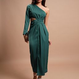 Tokyo Talkies Green One Shoulder A-Line Midi Dress-image-65