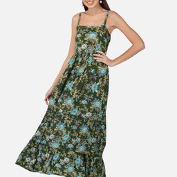 Porsorte Floral Printed Shoulder Straps Tiered Fit & Flare Maxi Dress-image-47