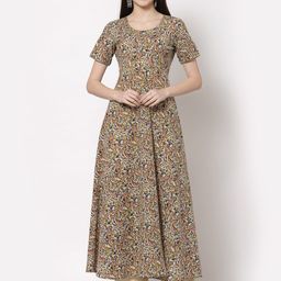KBZ Brown Floral Ethnic Maxi Dress-image-3