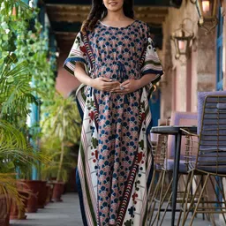 Aujjessa Floral Printed Round Neck Maternity Kaftan Dress-image-23
