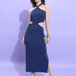 Tokyo Talkies Navy Blue Halter Neck Cut-Outs Sheath Dress-image-58
