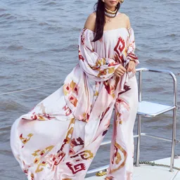 NIRMOOHA Floral Print Off-Shoulder Satin Maxi Dress-picture-50