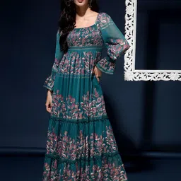 DRAPE AND DAZZLE Floral Printed Smocked Maxi Dress-picture-7
