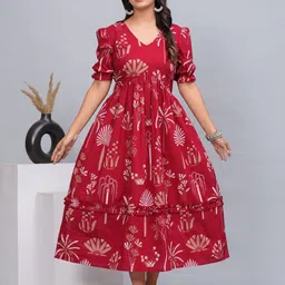 DAMMODE Women Cotton Floral Printed Empire Maxi Dress-image-2