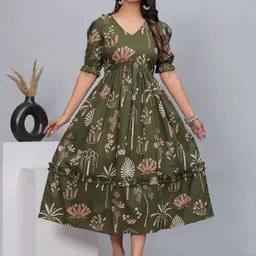 DAMMODE Women Cotton Floral Printed Fit and Flare Dress-image-1